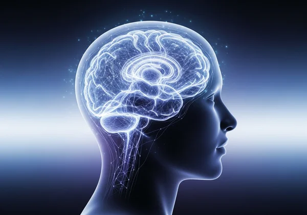 Una persona explorando su mente única, con conexiones cerebrales abstractas