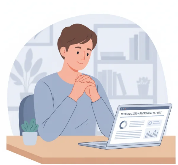 Взрослый человек размышляет над результатами онлайн-теста на синдром Аспергера