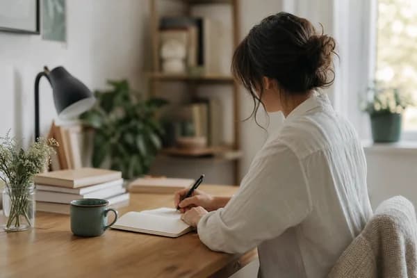 在安靜房間裡寫日記的女性