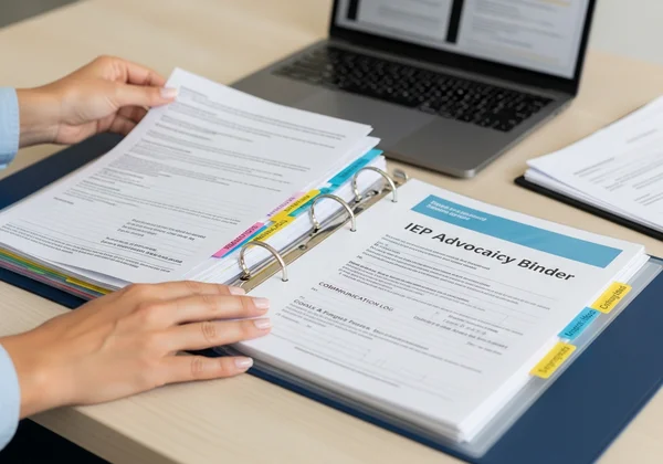 Ibu bapa mengatur binder advokasi IEP