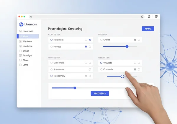 A person interacting with an online screening tool interface