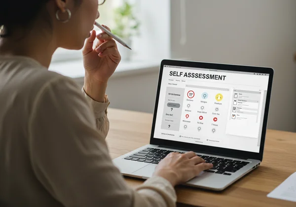 Woman taking an online Asperger's self-assessment test.