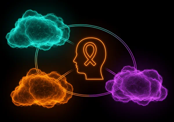 Abstract image of overlapping, colorful brain pathways.