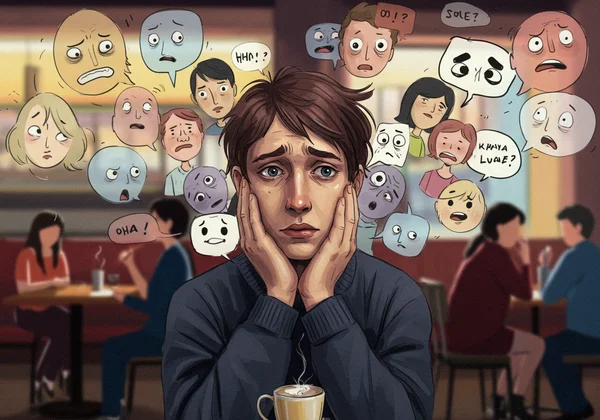 Person experiencing emotional overwhelm from social cues.