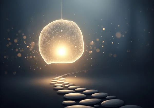 A warm lantern lighting a path, symbolizing guidance and a safe journey.